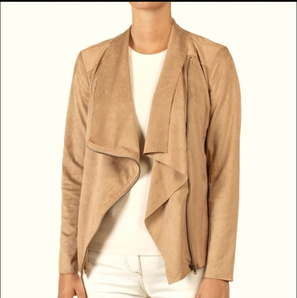 NWT Mote Women's Tan Draped Jacket Textured Faux Suede - Picture 1 of 1